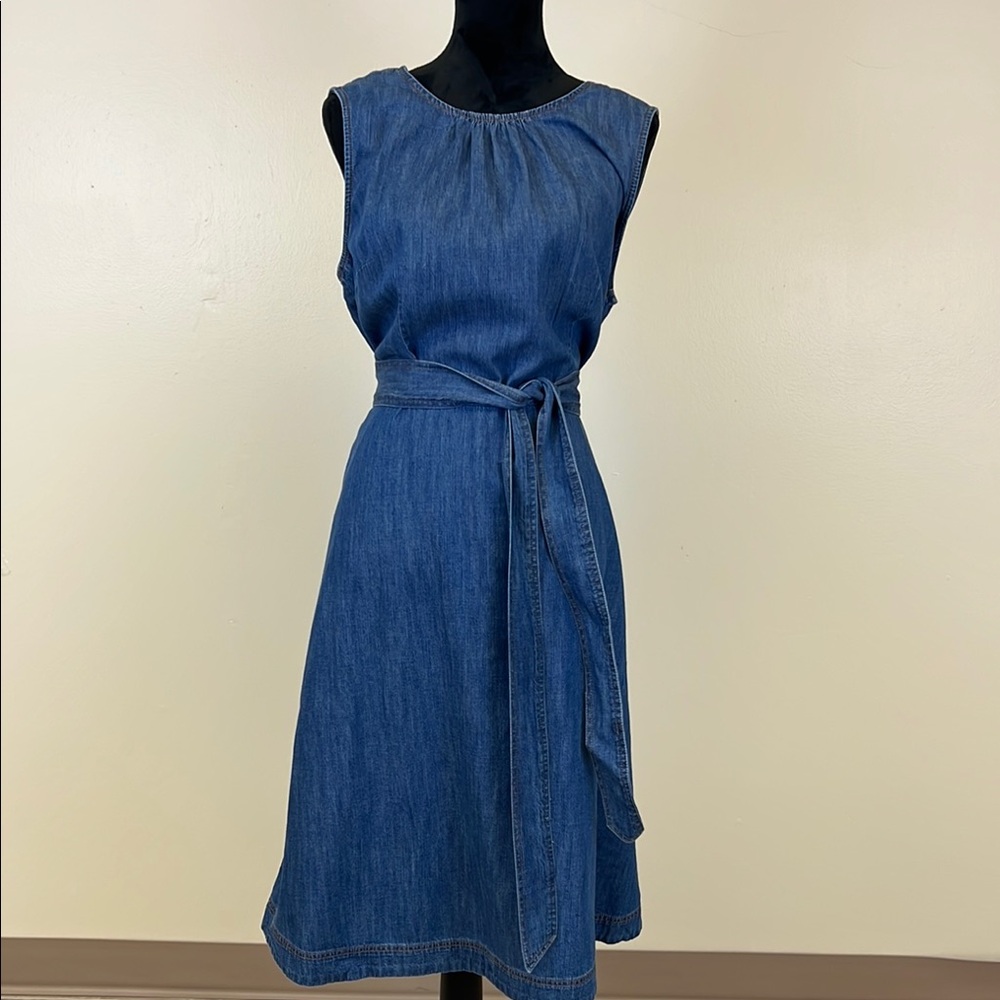 Talbots Blue Pleated Tie Front Midi Dress